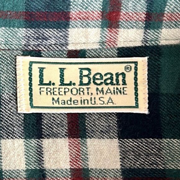 Vintage L.L. Bean Main USA Flannel Button Up Shirt Cotton Plaid Green XXL Tall - Picture 11 of 13